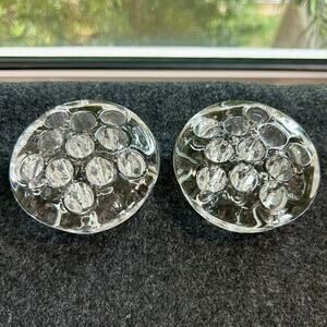 Pair of Vintage Clear Glass 11 Hole Flower Frogs